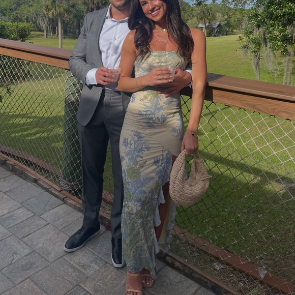 Tiger Mist Strapless Floral Dress in Cream and Green - Picture 4 of 4